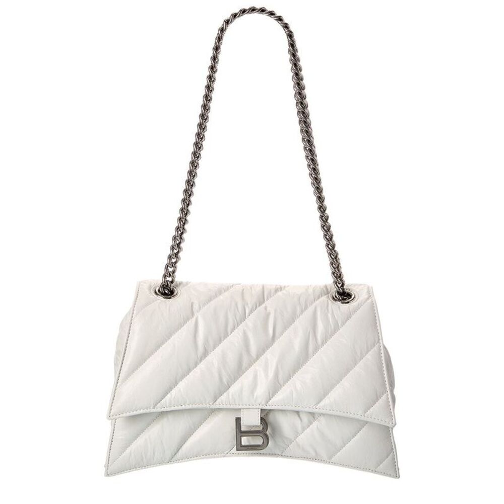 Balenciaga Crush Medium Quilted Leather Wallet On Chain, White